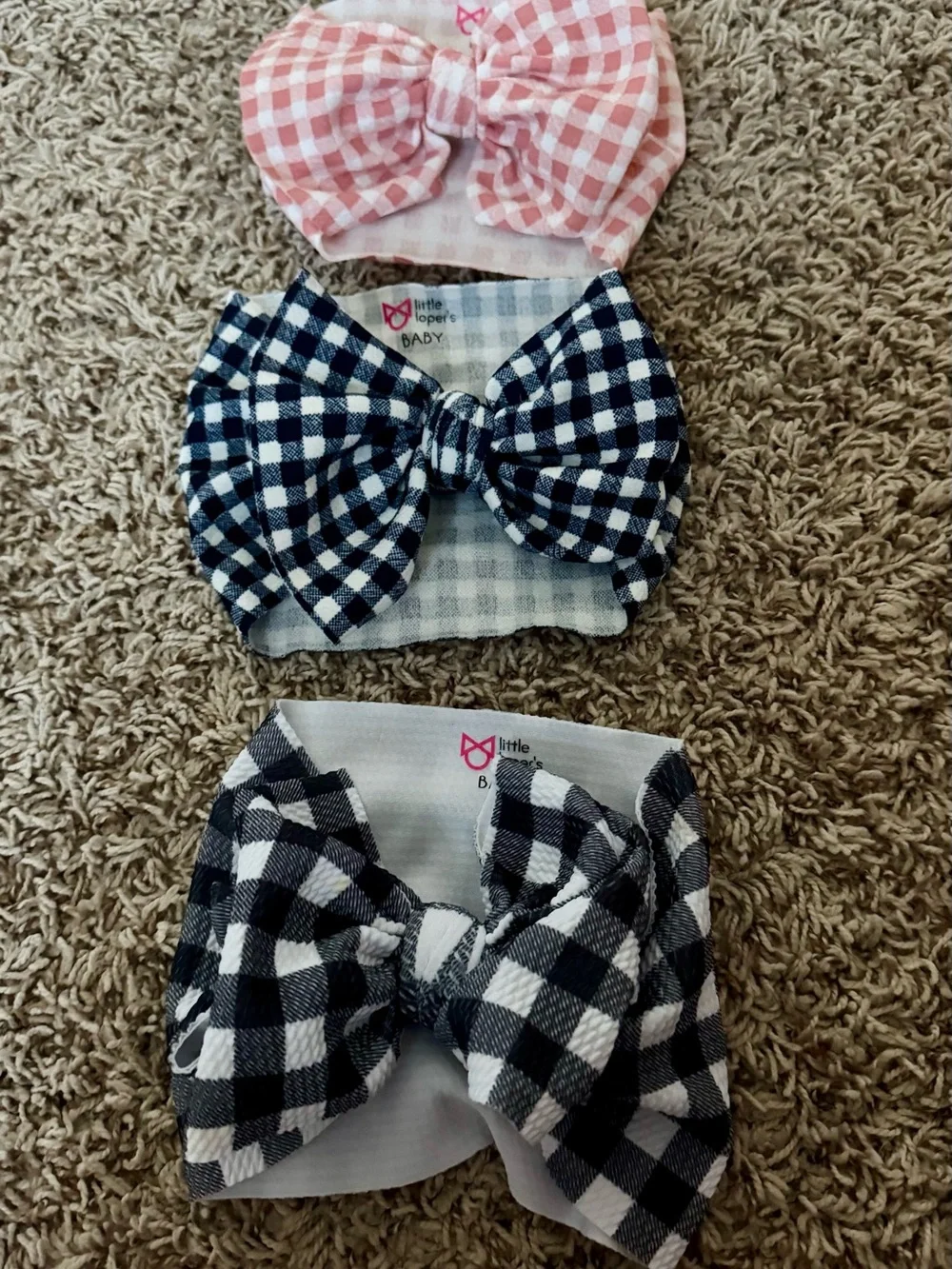 Gingham Bow Headbands - Pink, Navy, Black little lopers baby